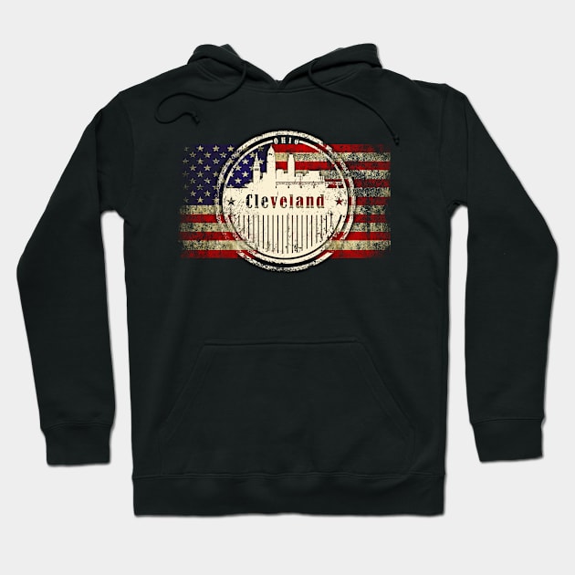 US flag with silhouette Cleveland City Hoodie by DimDom